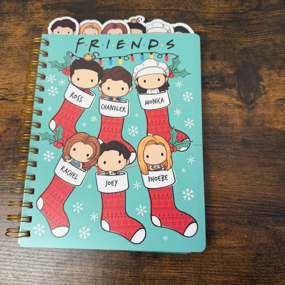 New Friends TV Show Christmas Journal Teal Chibi Holiday Spiral Notebook